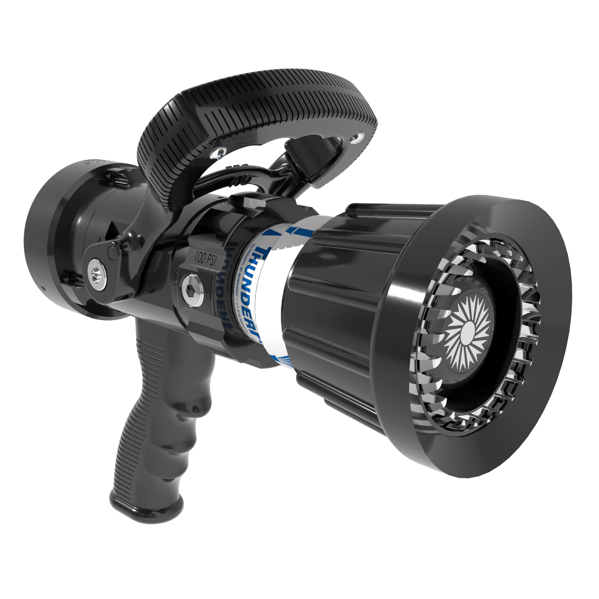 ThunderFog Selectable One-Piece Nozzle With Pistol Grip, Ball Valve – 95/125/150/200/250 GPM @ 100 PSI, 2.5″ NHF Rocker Swivel Inlet, Spinning Metal Teeth ThunderFog Selectable One-Piece Nozzle With Pistol Grip, Ball Valve – 95/125/150/200/250 GPM @ 100 PSI, 2.5″ NHF Rocker Swivel Inlet, Spinning Metal Teeth