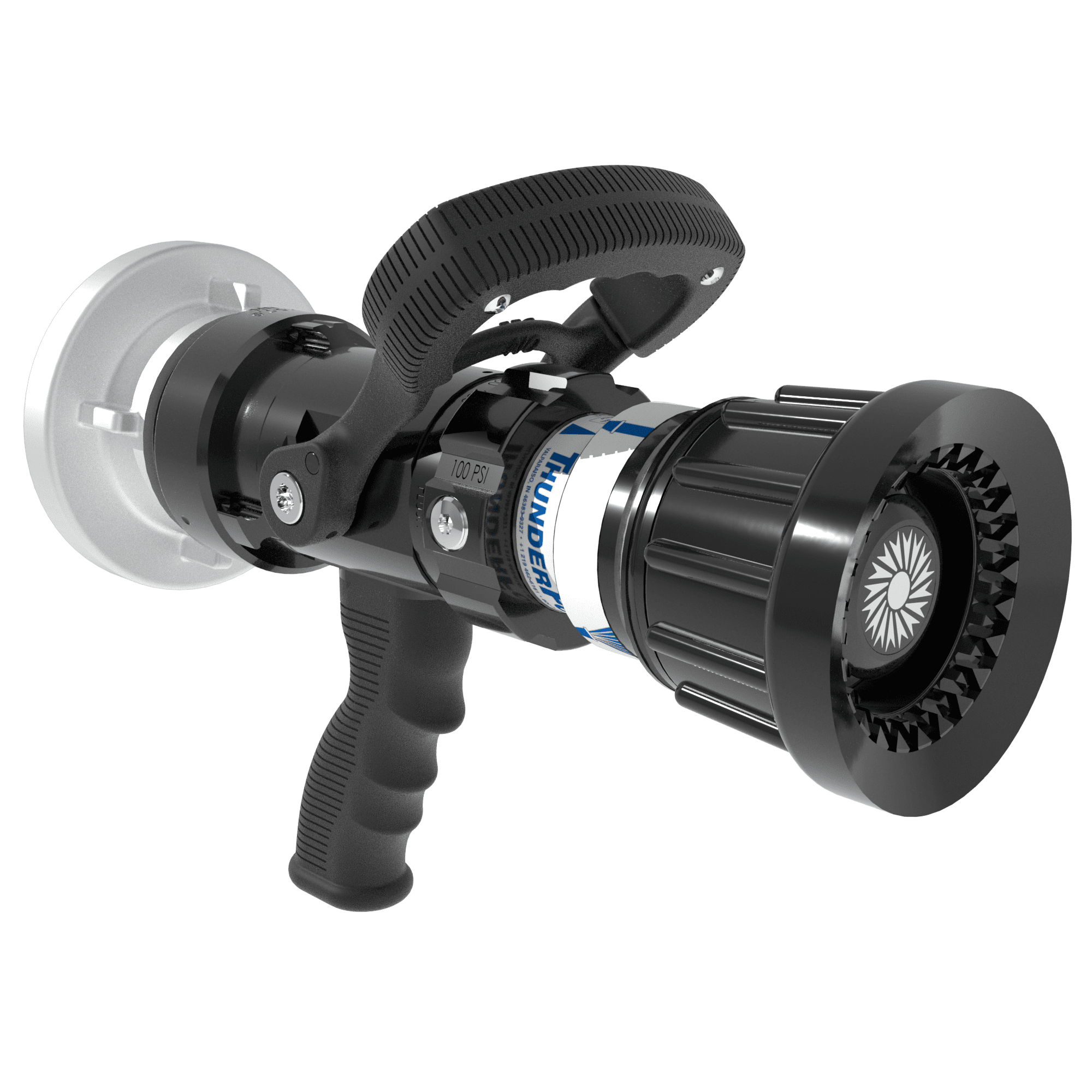 ThunderFog Selectable One-Piece Nozzle With Pistol Grip, Ball Valve – 360/470/570/760/950 LPM @ 7 Bar, 75 mm Storz Swivel Inlet, Metal Teeth ThunderFog Selectable One-Piece Nozzle With Pistol Grip, Ball Valve – 360/470/570/760/950 LPM @ 7 Bar, 75 mm Storz Swivel Inlet, Metal Teeth