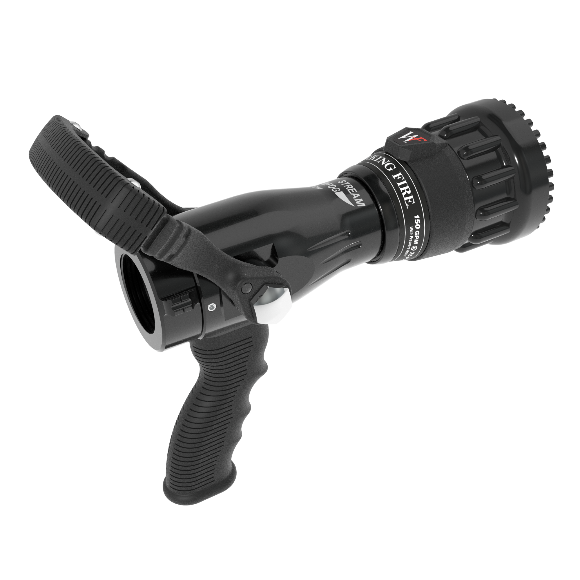 Working Fire Fixed Flow One-Piece Nozzle With Pistol Grip, Ball Valve – 150 GPM @ 75 PSI, 1.5″ NHF Rocker Swivel Inlet, Rubber Teeth Working Fire Fixed Flow One-Piece Nozzle With Pistol Grip, Ball Valve – 150 GPM @ 75 PSI, 1.5″ NHF Rocker Swivel Inlet, Rubber Teeth