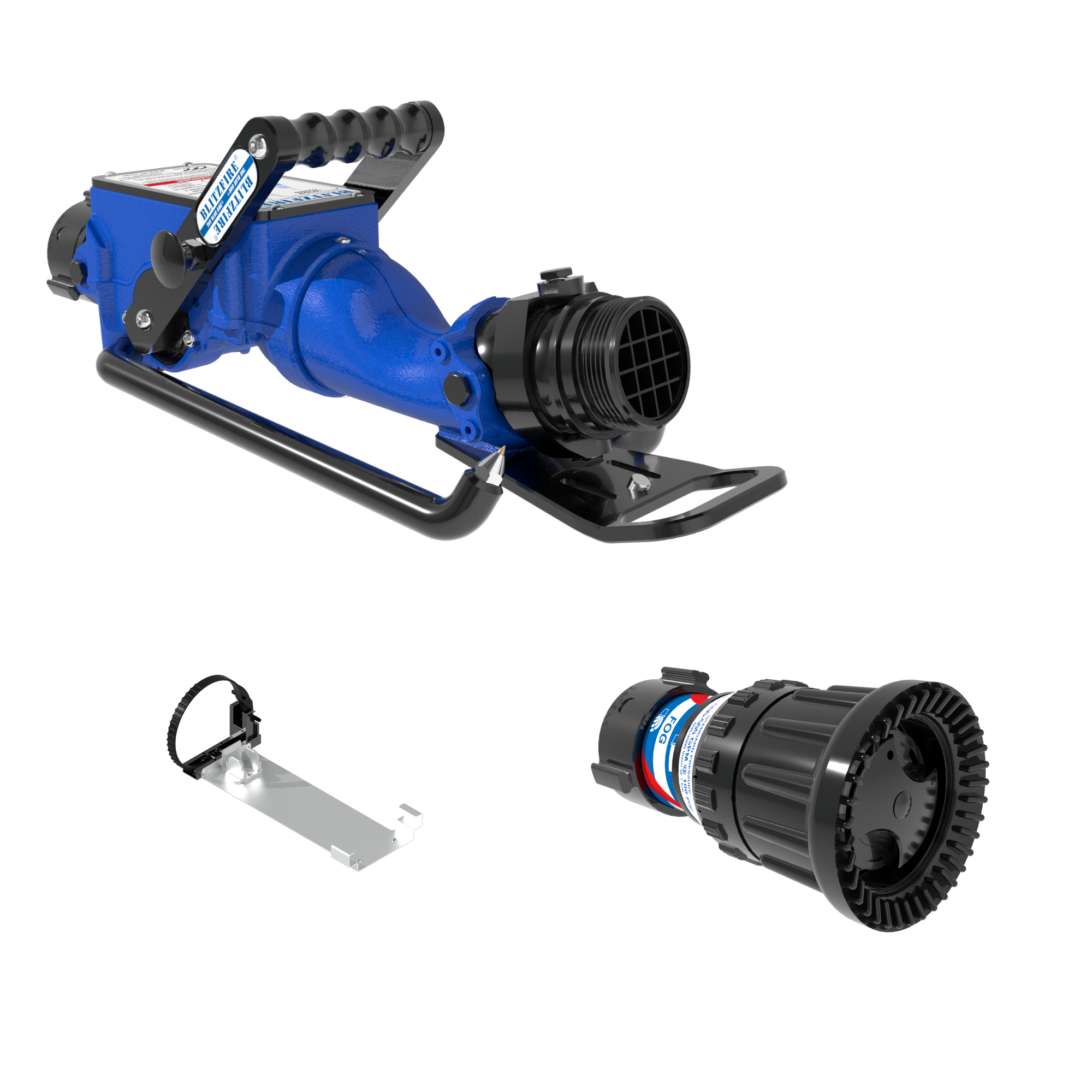 BlitzFire Portable Monitor +Max-Force Automatic Nozzle Package – 2.5″ NHF Swivel Rocker Inlet, 2.5″ NHM Rigid Outlet, Storage Bracket BlitzFire Portable Monitor +Max-Force Automatic Nozzle Package – 2.5″ NHF Swivel Rocker Inlet, 2.5″ NHM Rigid Outlet, Storage Bracket