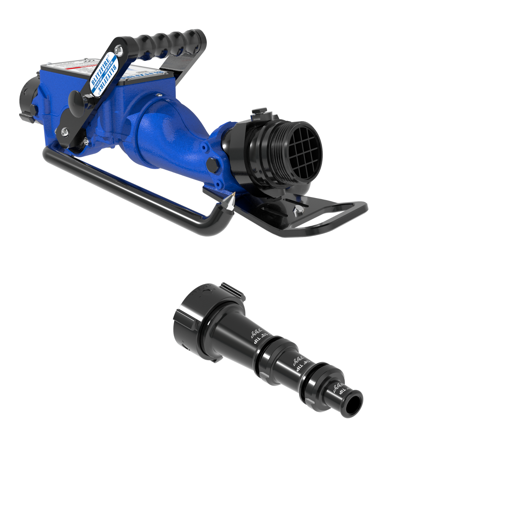 BlitzFire Portable Monitor +Smooth Bore Nozzle Package – 2.5″ NHF Swivel Rocker Inlet, 2.5″ NHM Rigid Outlet BlitzFire Portable Monitor +Smooth Bore Nozzle Package – 2.5″ NHF Swivel Rocker Inlet, 2.5″ NHM Rigid Outlet