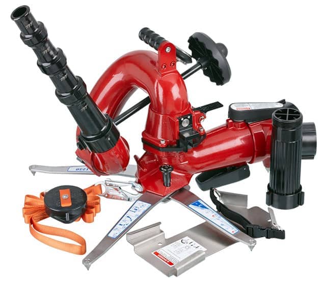 CrossFire Portable Monitor +Smooth Bore Nozzle, 10″ Stream Straightener Package – Dual 2.5″ NHF Rocker Swivel Inlets, 2.5″ NHM Rigid Outlet, Storage Bracket CrossFire Portable Monitor +Smooth Bore Nozzle, 10″ Stream Straightener Package – Dual 2.5″ NHF Rocker Swivel Inlets, 2.5″ NHM Rigid Outlet, Storage Bracket