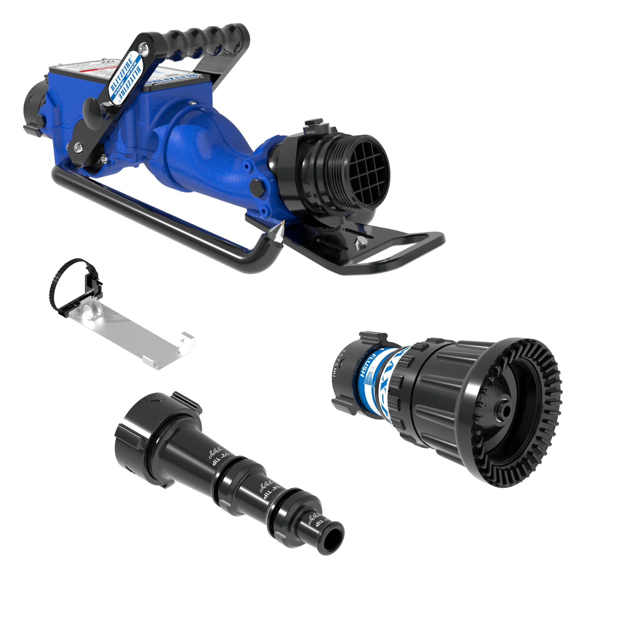 BlitzFire Portable Monitor +Smooth Bore Stacked Tips & Max-Flow Nozzle Package – 2.5″ NHF Swivel Rocker Inlet, 2.5″ NHM Rigid Outlet, Storage Bracket BlitzFire Portable Monitor +Smooth Bore Stacked Tips & Max-Flow Nozzle Package – 2.5″ NHF Swivel Rocker Inlet, 2.5″ NHM Rigid Outlet, Storage Bracket