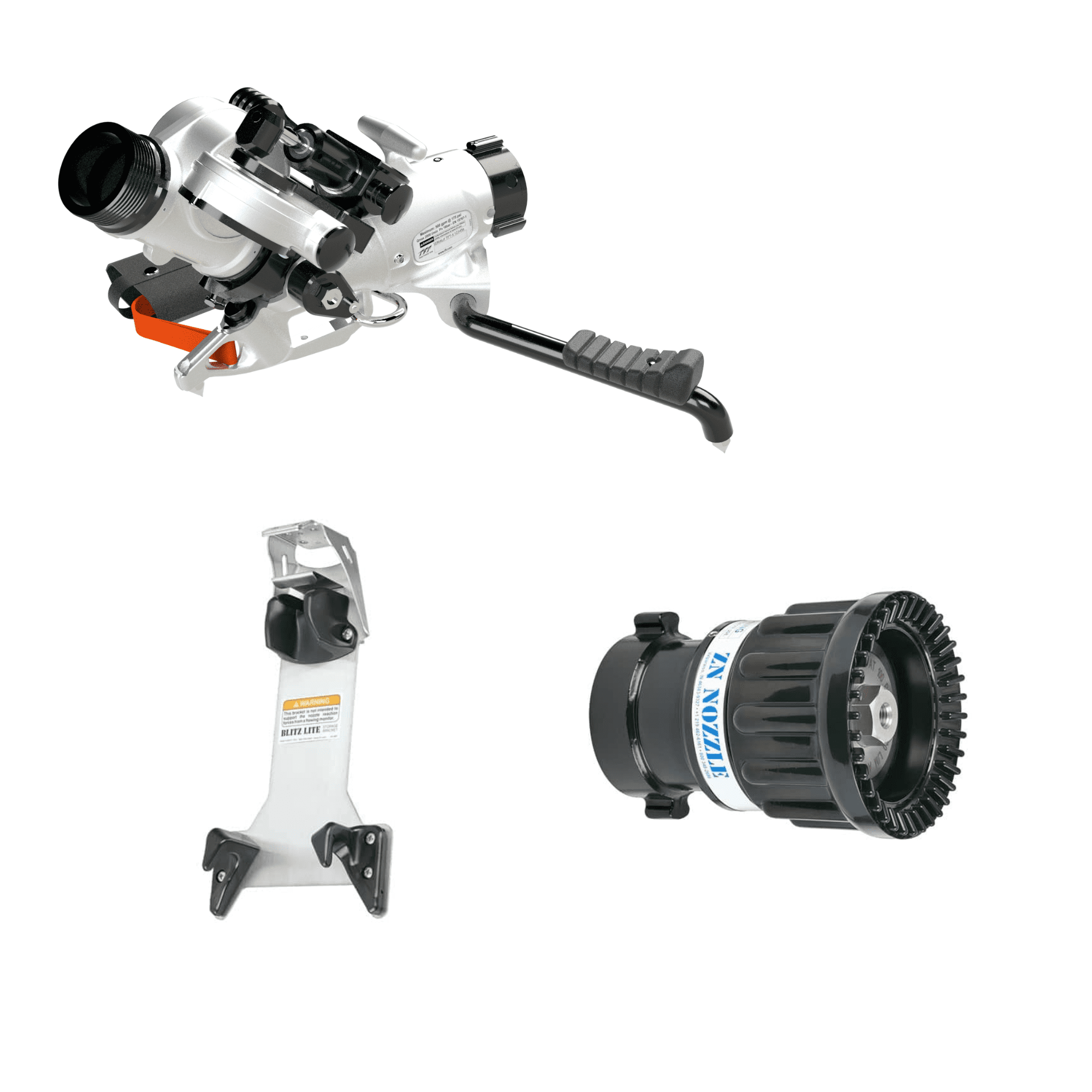 BlitzForce Oscillating Portable Monitor +Fixed Flow Nozzle Package – 65 mm BSPF Swivel Rocker Inlet, 65 mm BSPM Rigid Outlet, Storage Bracket BlitzForce Oscillating Portable Monitor +Fixed Flow Nozzle Package – 65 mm BSPF Swivel Rocker Inlet, 65 mm BSPM Rigid Outlet, Storage Bracket