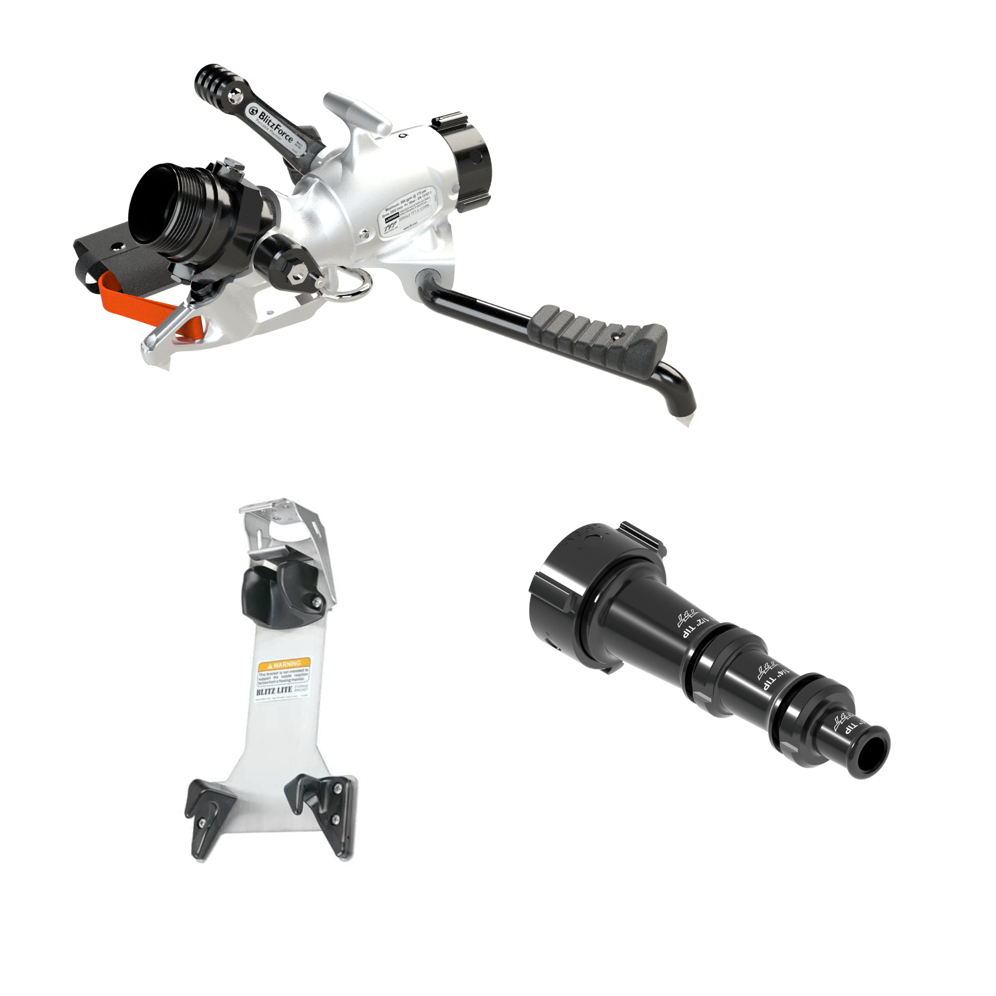 BlitzForce Portable Monitor +Smooth Bore Nozzle Package – 2.5″ NHF Swivel Rocker Inlet, 2.5″ NHM Rigid Outlet, Storage Bracket BlitzForce Portable Monitor +Smooth Bore Nozzle Package – 2.5″ NHF Swivel Rocker Inlet, 2.5″ NHM Rigid Outlet, Storage Bracket