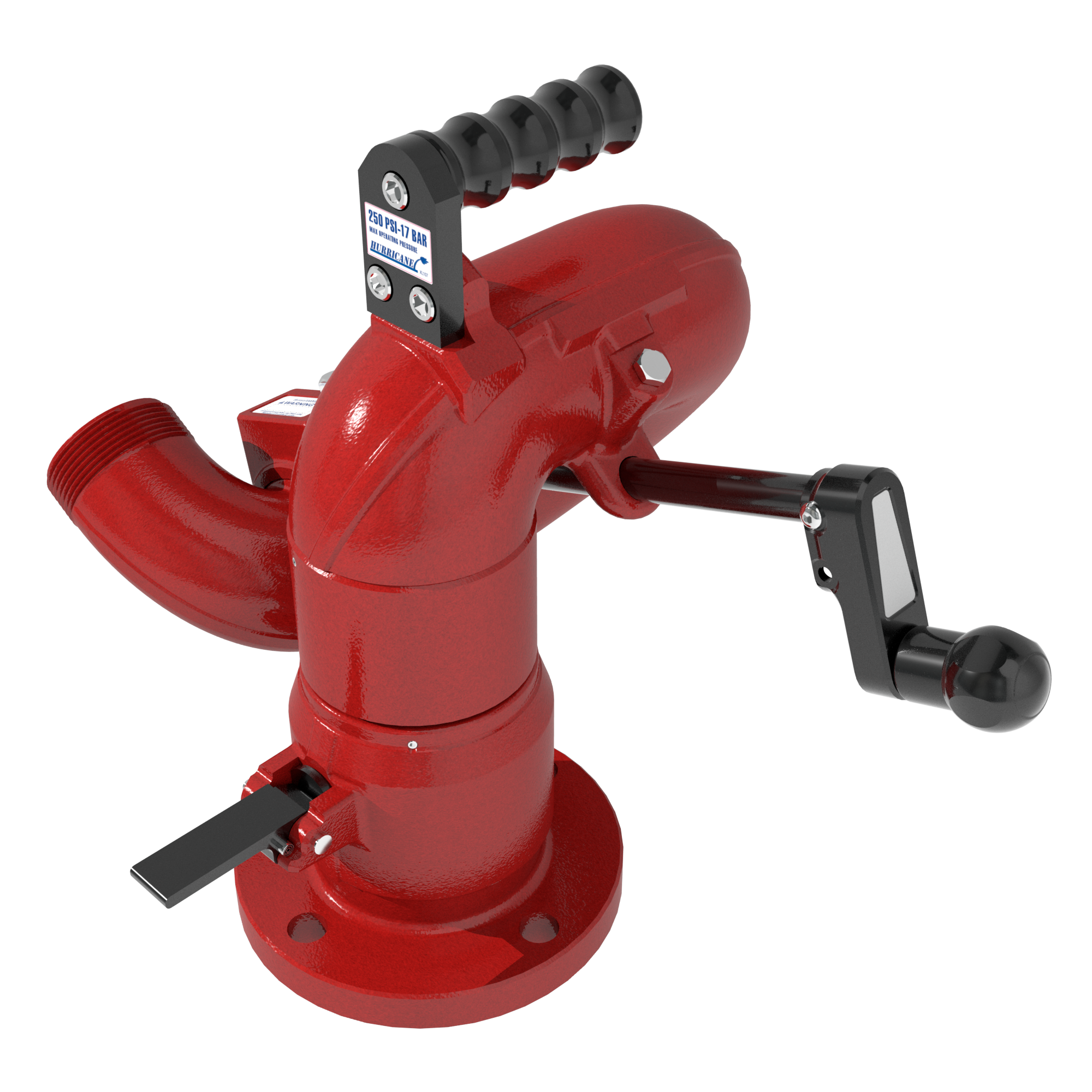 Hurricane Handwheel+Lock Lever 1250 GPM (4500 LPM) Monitor, Standard – 3″ (75 mm) ANSI 150/DN100 PN16 Rigid Inlet, 4.5″ (115 mm) Riser Flange, 2.5″ (65 mm) NHM Rigid Outlet, Red Hurricane Handwheel+Lock Lever 1250 GPM (4500 LPM) Monitor, Standard – 3″ (75 mm) ANSI 150/DN100 PN16 Rigid Inlet, 4.5″ (115 mm) Riser Flange, 2.5″ (65 mm) NHM Rigid Outlet, Red