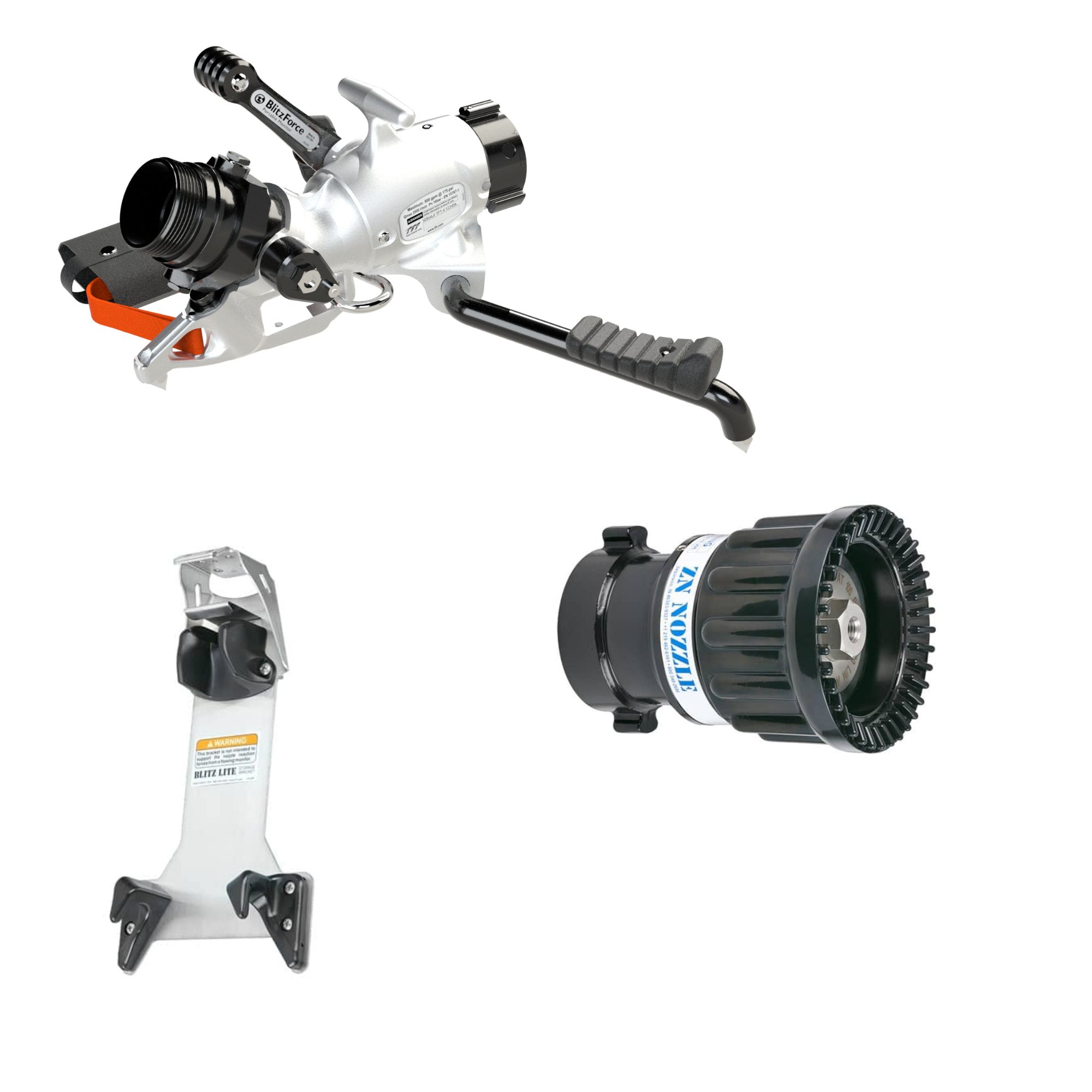 BlitzForce Portable Monitor +Fixed Flow Nozzle Package – 2.5″ NHF Swivel Rocker Inlet, 2.5″ NHM Rigid Outlet, Storage Bracket BlitzForce Portable Monitor +Fixed Flow Nozzle Package – 2.5″ NHF Swivel Rocker Inlet, 2.5″ NHM Rigid Outlet, Storage Bracket