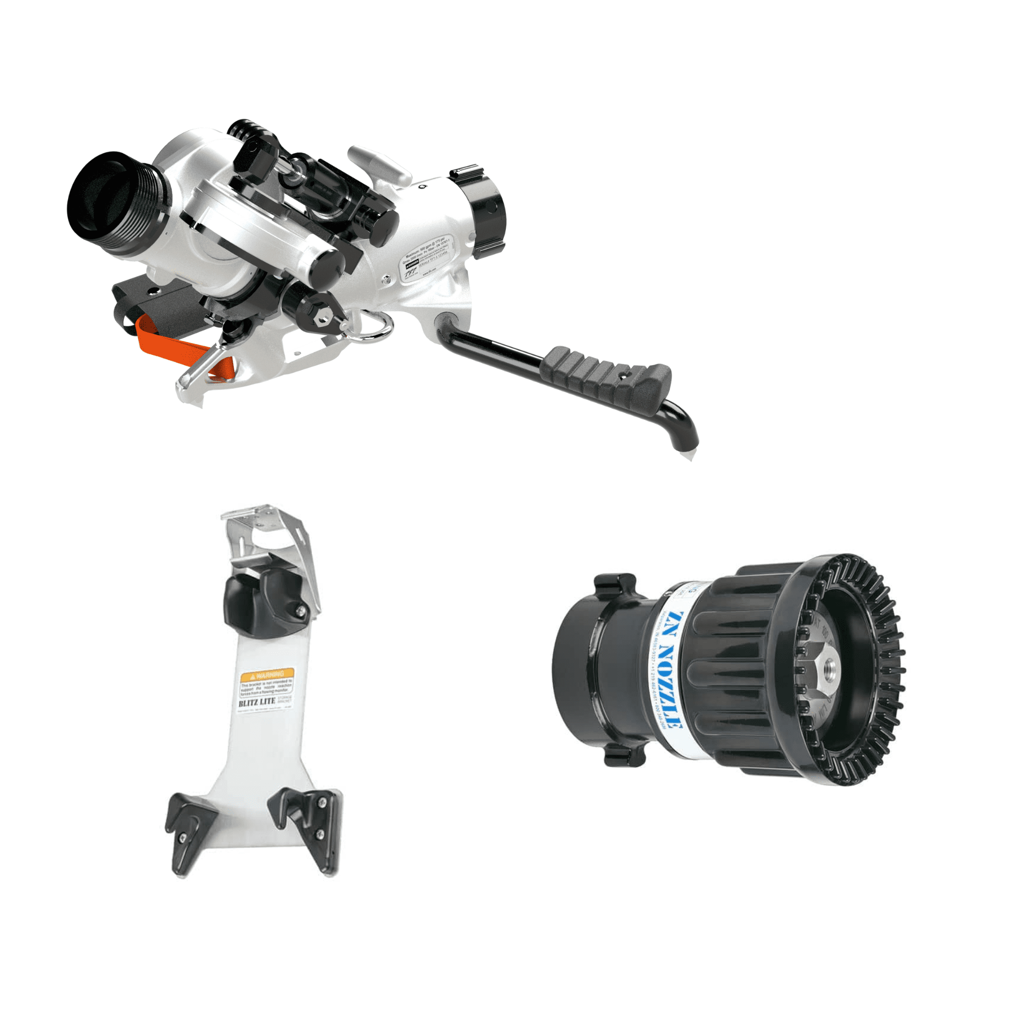 BlitzForce Oscillating Portable Monitor +Fixed Flow Nozzle Package – 2.5″ NHF Swivel Rocker Inlet, 2.5″ NHM Rigid Outlet, Storage Bracket BlitzForce Oscillating Portable Monitor +Fixed Flow Nozzle Package – 2.5″ NHF Swivel Rocker Inlet, 2.5″ NHM Rigid Outlet, Storage Bracket