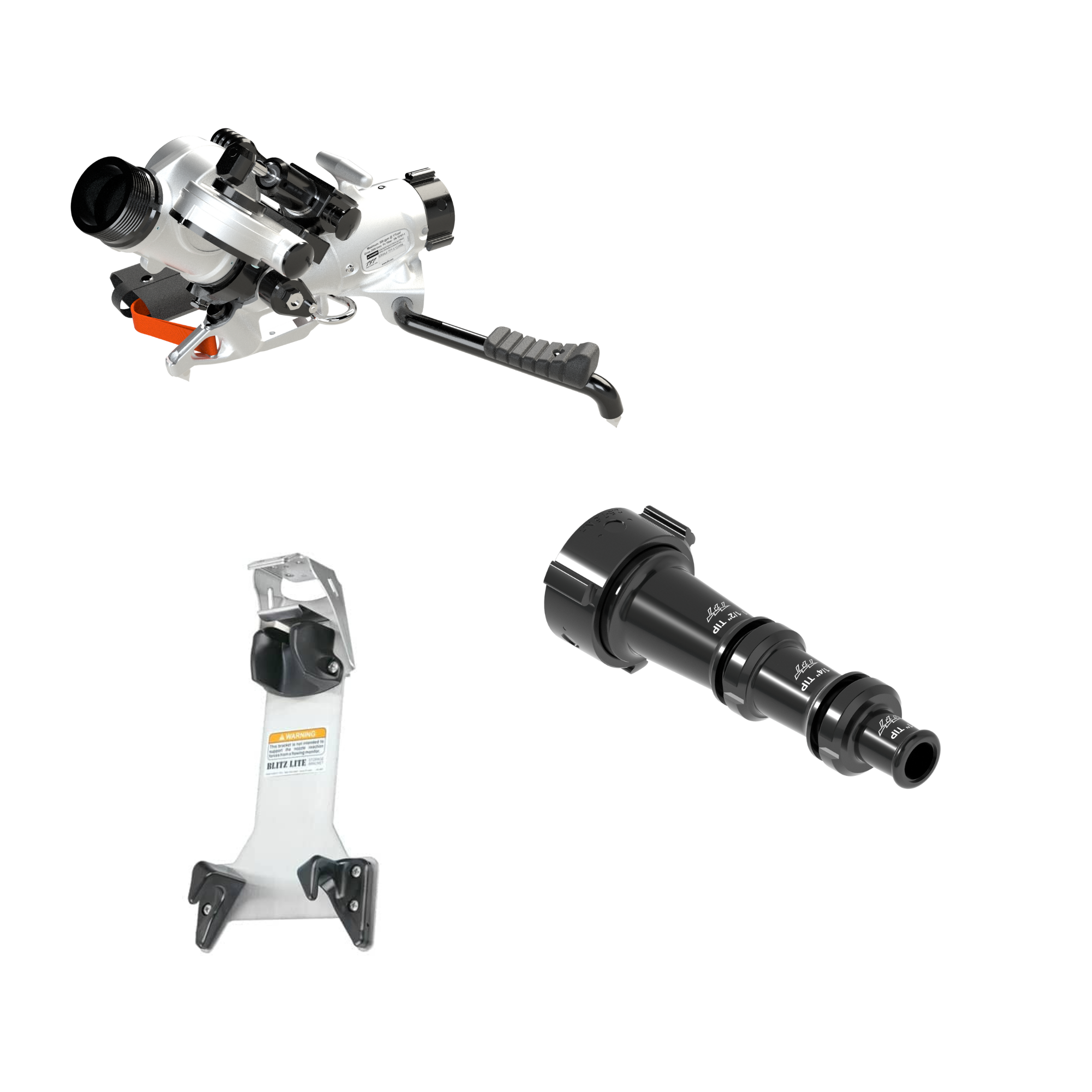 BlitzForce Oscillating Portable Monitor +Smooth Bore Nozzle Package – 2.5″ NHF Swivel Rocker Inlet, 2.5″ NHM Rigid Outlet, Storage Bracket BlitzForce Oscillating Portable Monitor +Smooth Bore Nozzle Package – 2.5″ NHF Swivel Rocker Inlet, 2.5″ NHM Rigid Outlet, Storage Bracket