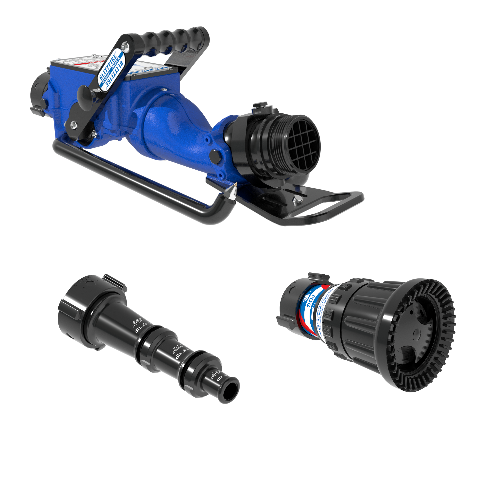 BlitzFire Portable Monitor +Smooth Bore & Max-Force Automatic Nozzle Package – 2.5″ NHF Swivel Rocker Inlet, 2.5″ NHM Rigid Outlet BlitzFire Portable Monitor +Smooth Bore & Max-Force Automatic Nozzle Package – 2.5″ NHF Swivel Rocker Inlet, 2.5″ NHM Rigid Outlet