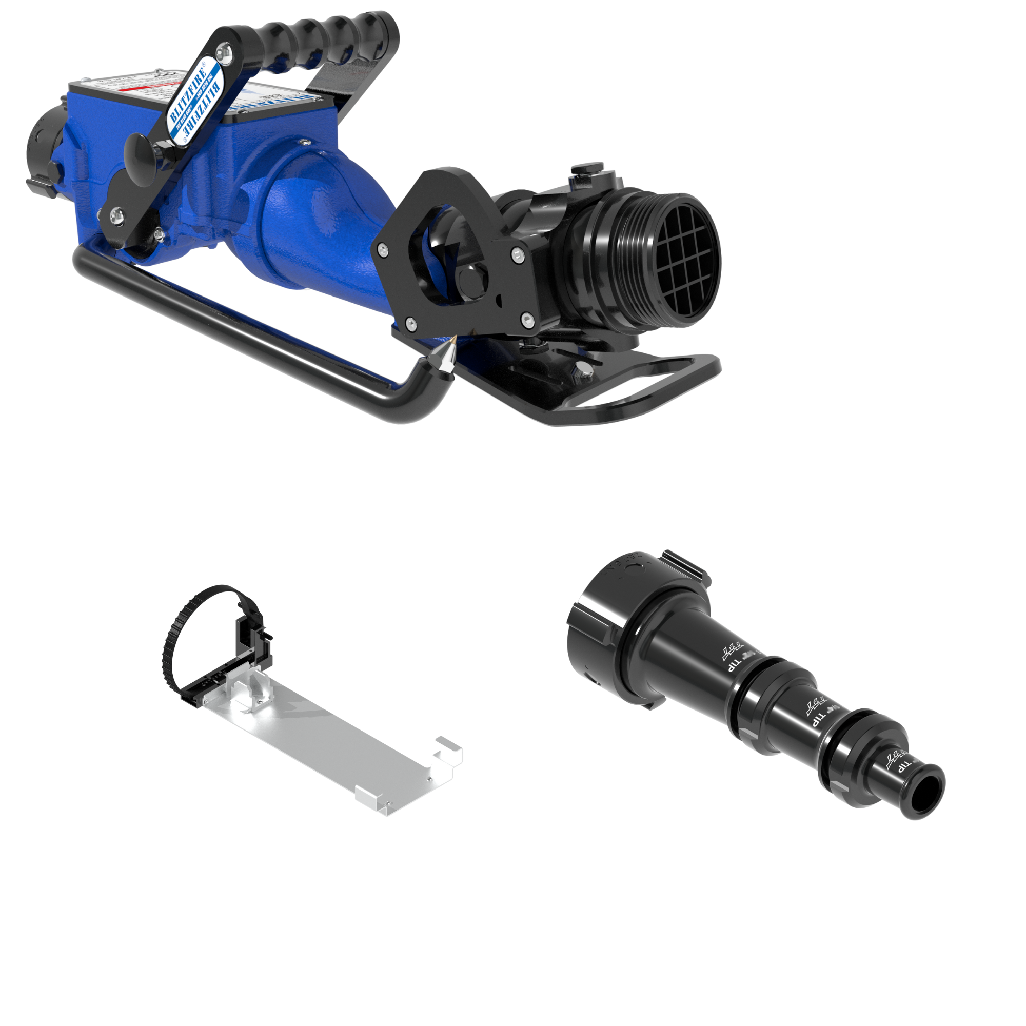 BlitzFire Portable Monitor +Smooth Bore Nozzle Package – 65 mm BSPF Swivel Rocker Inlet, 65 mm BSPM Rigid Outlet, Storage Bracket BlitzFire Portable Monitor +Smooth Bore Nozzle Package – 65 mm BSPF Swivel Rocker Inlet, 65 mm BSPM Rigid Outlet, Storage Bracket