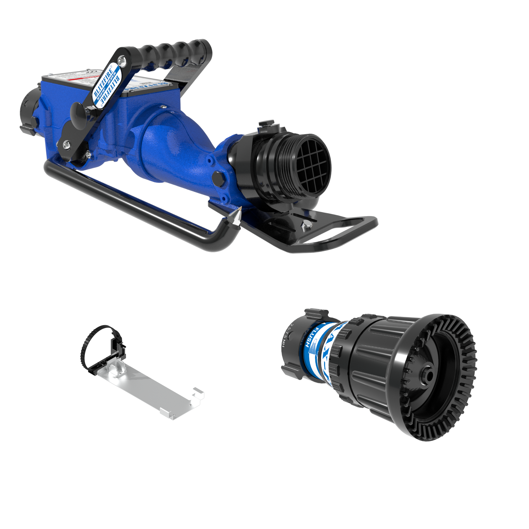BlitzFire Portable Monitor +Max-Matic Automatic Nozzle Package – 2.5″ NHF Swivel Rocker Inlet, 2.5″ NHM Rigid Outlet, Storage Bracket BlitzFire Portable Monitor +Max-Matic Automatic Nozzle Package – 2.5″ NHF Swivel Rocker Inlet, 2.5″ NHM Rigid Outlet, Storage Bracket
