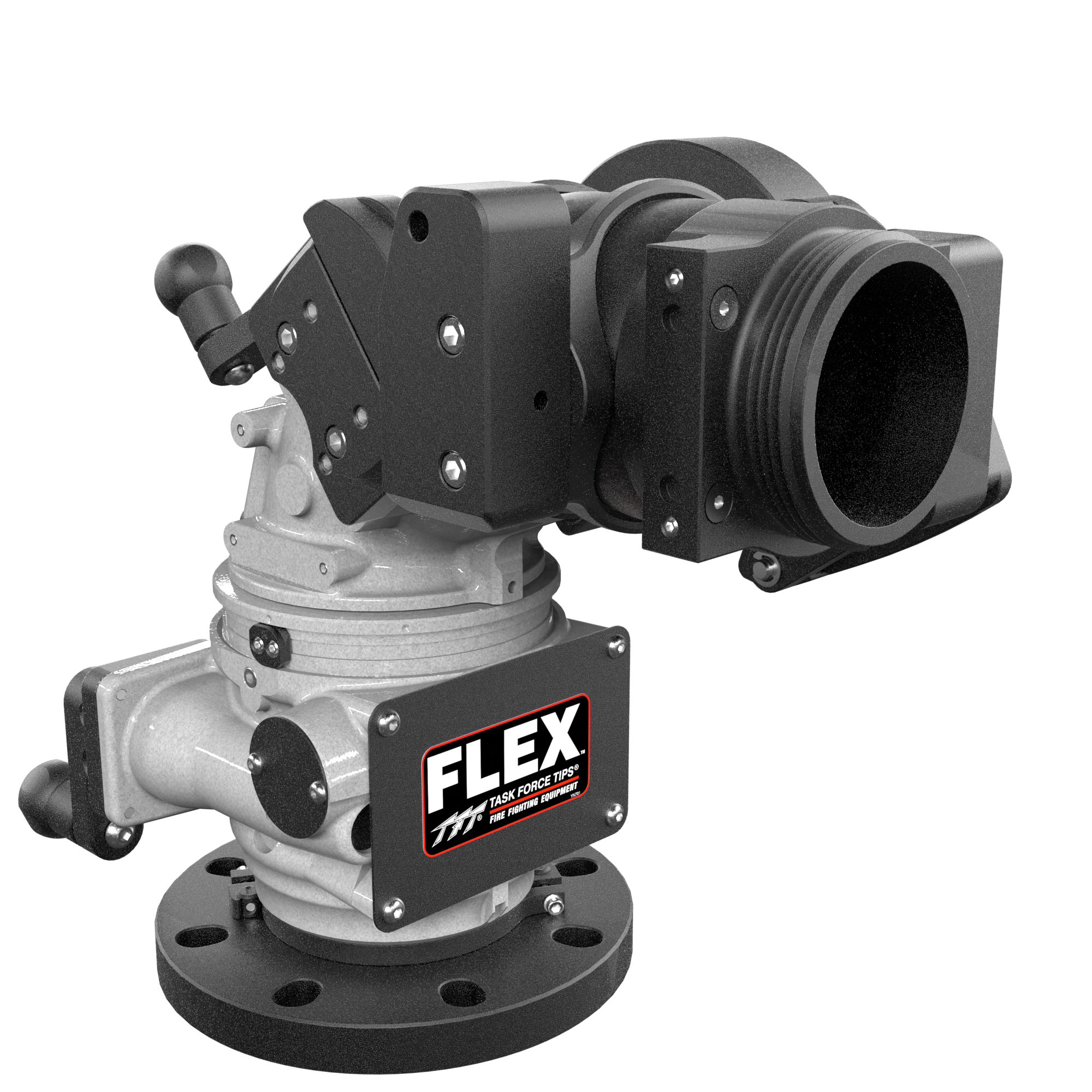 Flex Dual Crank 2000 GPM (7600 LPM) Monitor, Standard – 4″ (100 mm) ANSI 150/DN100 PN16 Rigid Flange Inlet, 3.5″ (90 mm) NHM Rigid Outlet, Silver Flex Dual Crank 2000 GPM (7600 LPM) Monitor, Standard – 4″ (100 mm) ANSI 150/DN100 PN16 Rigid Flange Inlet, 3.5″ (90 mm) NHM Rigid Outlet, Silver