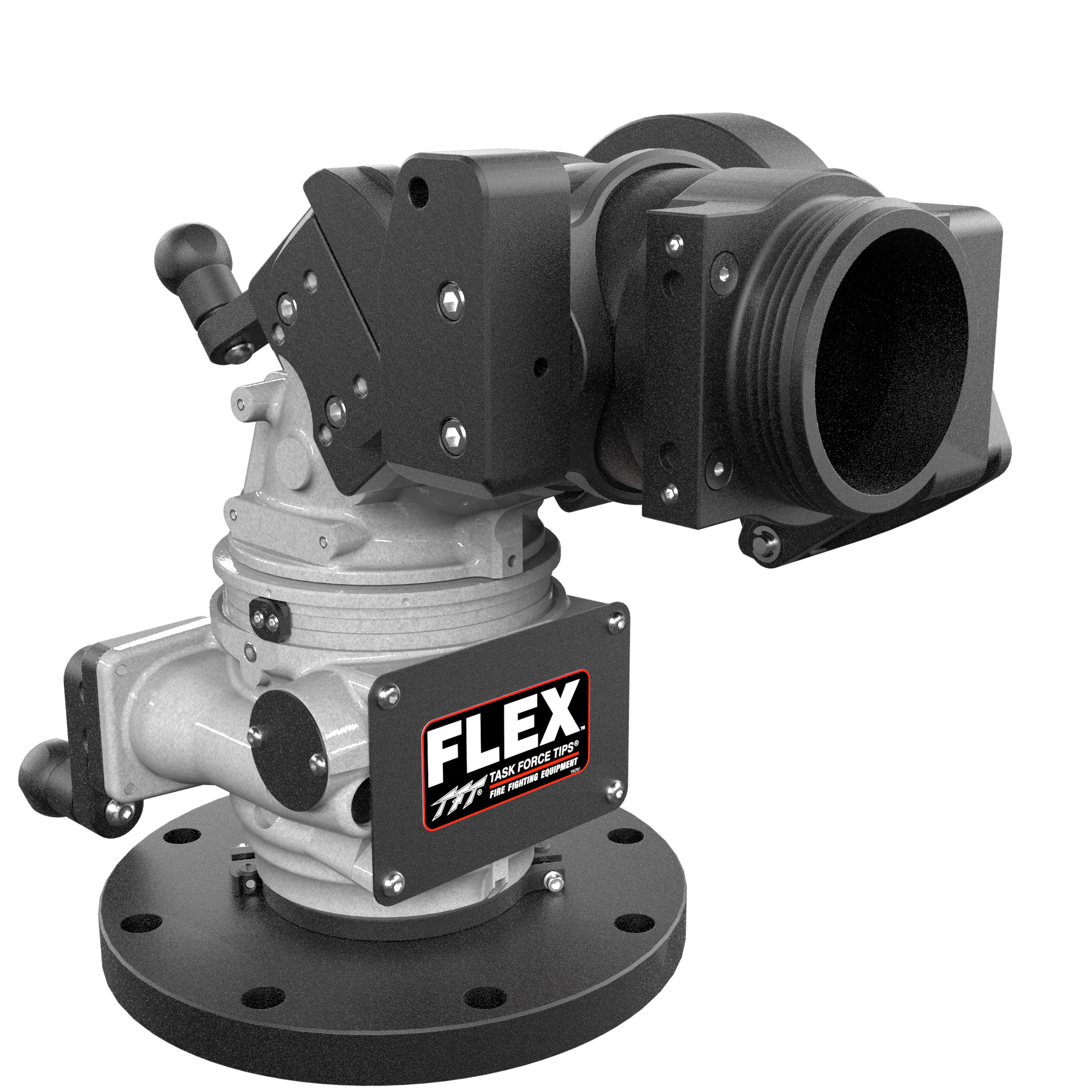 Flex Dual Crank 2000 GPM (7600 LPM) Monitor, Standard – 6″ (150 mm) ANSI 150/DN100 PN16 Rigid Flange Inlet, 3.5″ (90 mm) NHM Rigid Outlet, Silver Flex Dual Crank 2000 GPM (7600 LPM) Monitor, Standard – 6″ (150 mm) ANSI 150/DN100 PN16 Rigid Flange Inlet, 3.5″ (90 mm) NHM Rigid Outlet, Silver