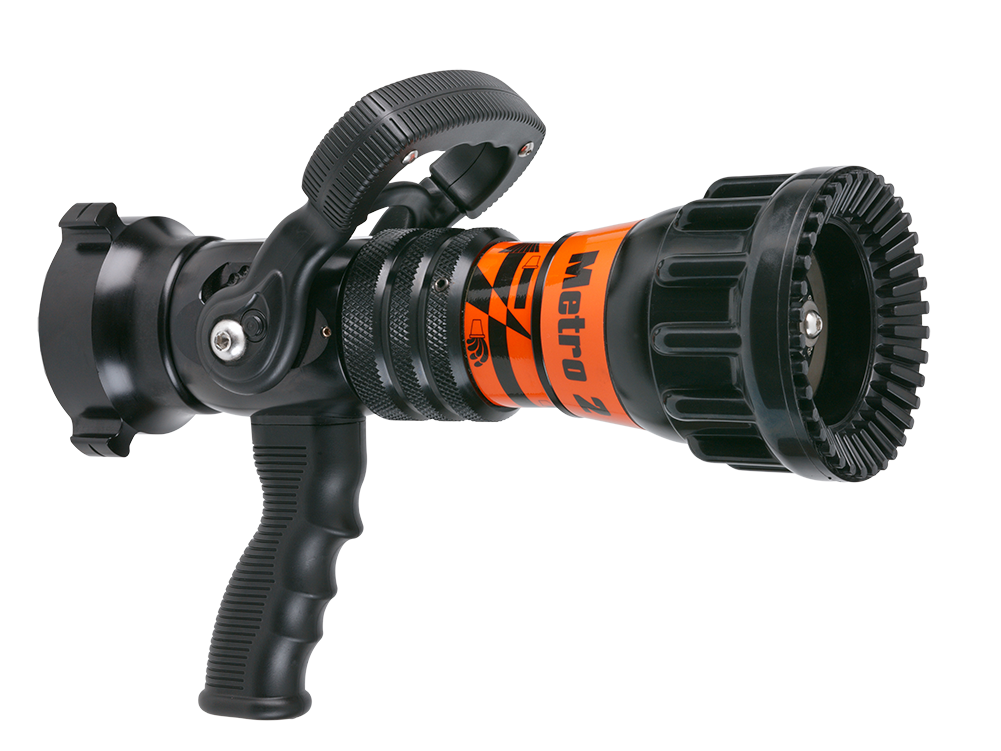 Metro 2 Fixed Flow One-Piece Nozzle With Pistol Grip, Ball Valve – 185 GPM @ 50 PSI, 2.5″ NHF Swivel Inlet, Rubber Teeth Metro 2 Fixed Flow One-Piece Nozzle With Pistol Grip, Ball Valve – 185 GPM @ 50 PSI, 2.5″ NHF Swivel Inlet, Rubber Teeth