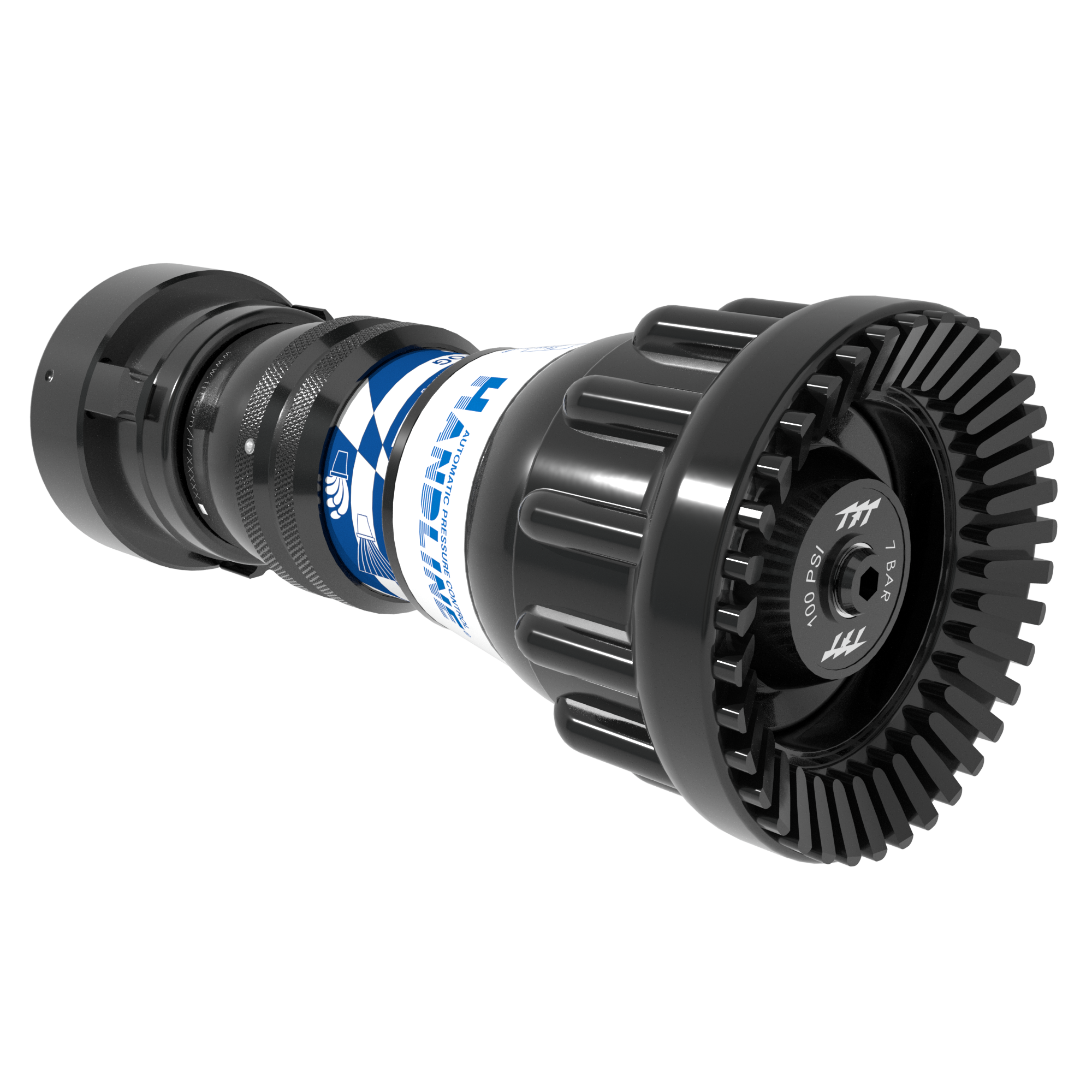 Handline Automatic Nozzle Tip – 190-1350 LPM @ 6.8 Bar, 65 mm BSPF Rocker Swivel Inlet, Rubber Teeth Handline Automatic Nozzle Tip – 190-1350 LPM @ 6.8 Bar, 65 mm BSPF Rocker Swivel Inlet, Rubber Teeth