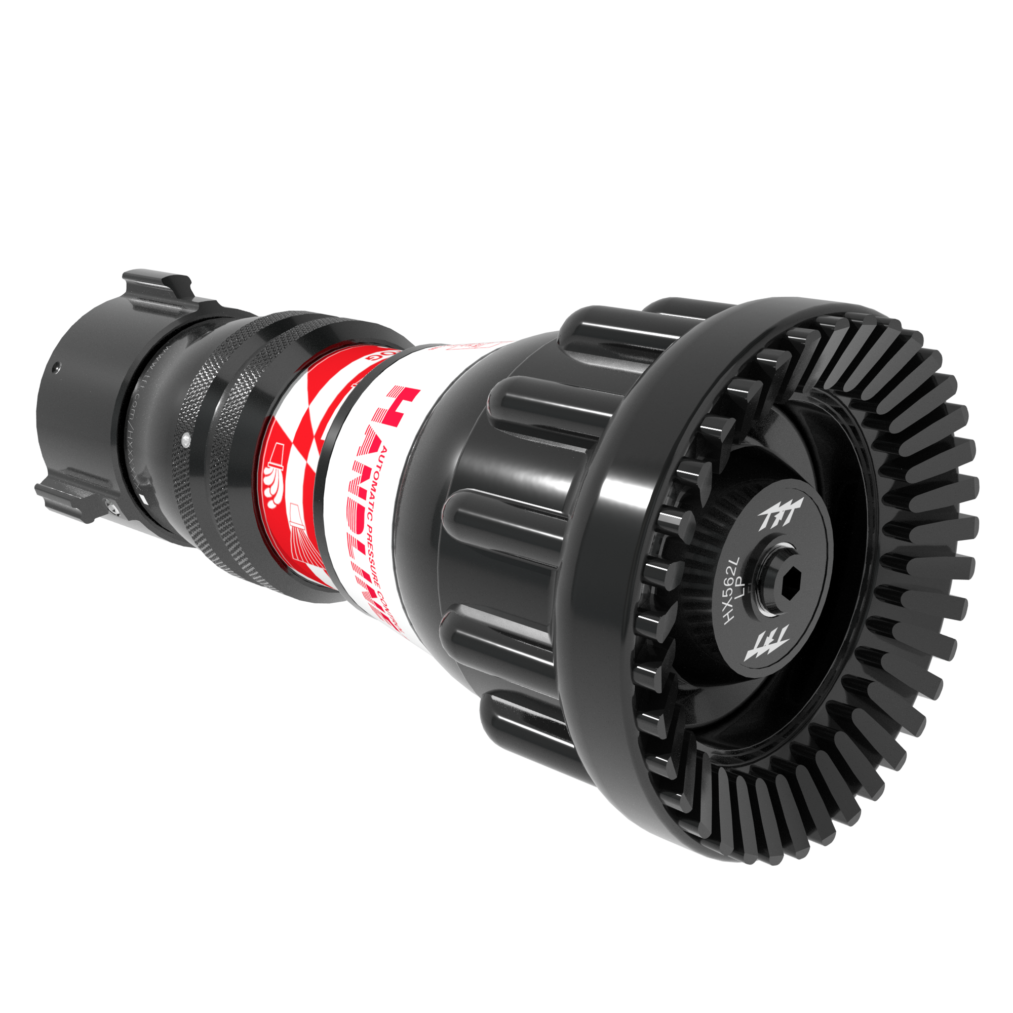 Handline Automatic Nozzle Tip – 95-250 GPM GPM @ 75 PSI, 1.5″ NHF Rigid Rocker Inlet, Rubber Teeth Handline Automatic Nozzle Tip – 95-250 GPM GPM @ 75 PSI, 1.5″ NHF Rigid Rocker Inlet, Rubber Teeth