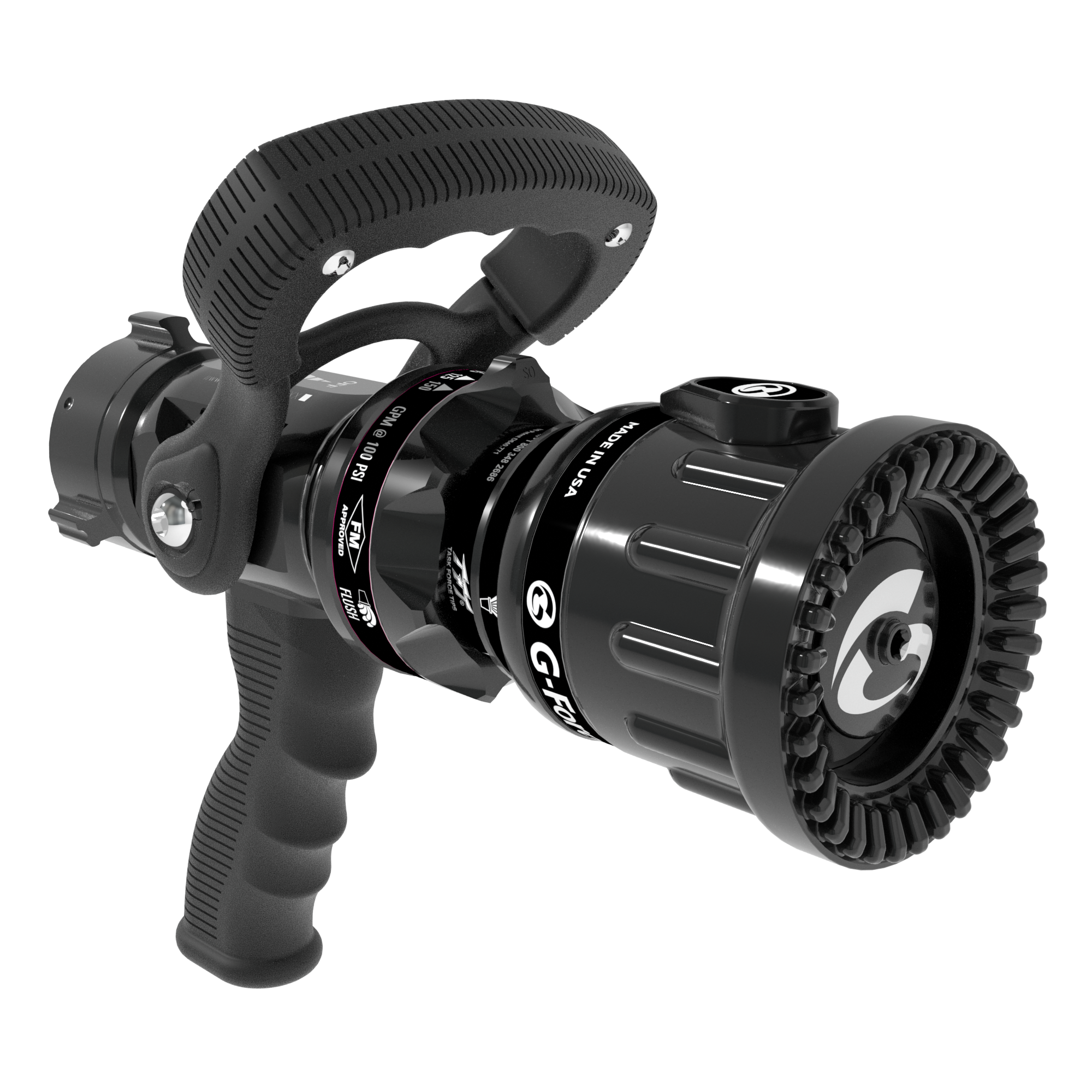 G-Force Selectable One-Piece Nozzle With Pistol Grip, Slide Valve – 30/60/95/125/150 GPM @ 100 PSI, 1.5″ NHF Rocker Swivel Inlet, Rubber Teeth, Shaper Indicator Detent G-Force Selectable One-Piece Nozzle With Pistol Grip, Slide Valve – 30/60/95/125/150 GPM @ 100 PSI, 1.5″ NHF Rocker Swivel Inlet, Rubber Teeth, Shaper Indicator Detent
