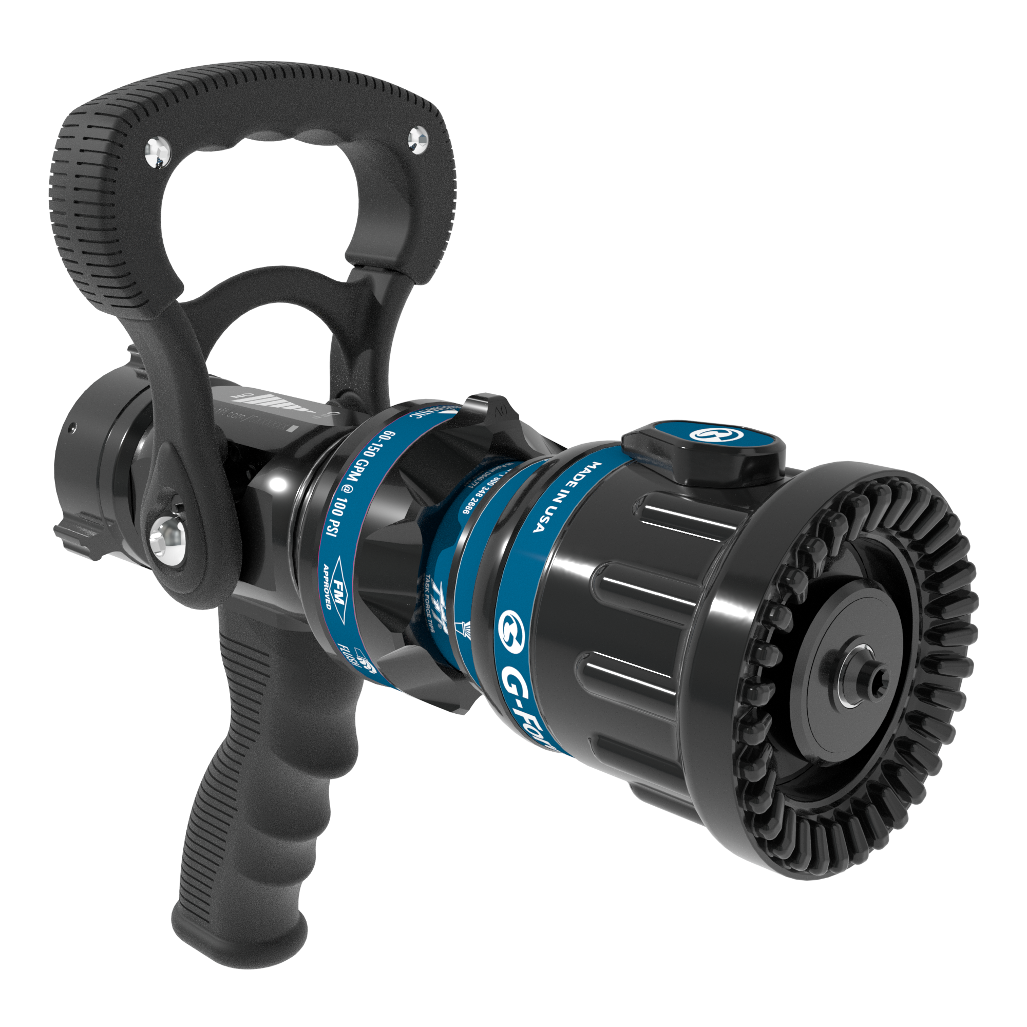 G-Force Automatic One-Piece Nozzle With Pistol Grip, Slide Valve – 60-150 GPM @ 100 PSI, 1.5″ NHF Rocker Swivel Inlet, Rubber Teeth, Shaper Indicator Detent G-Force Automatic One-Piece Nozzle With Pistol Grip, Slide Valve – 60-150 GPM @ 100 PSI, 1.5″ NHF Rocker Swivel Inlet, Rubber Teeth, Shaper Indicator Detent