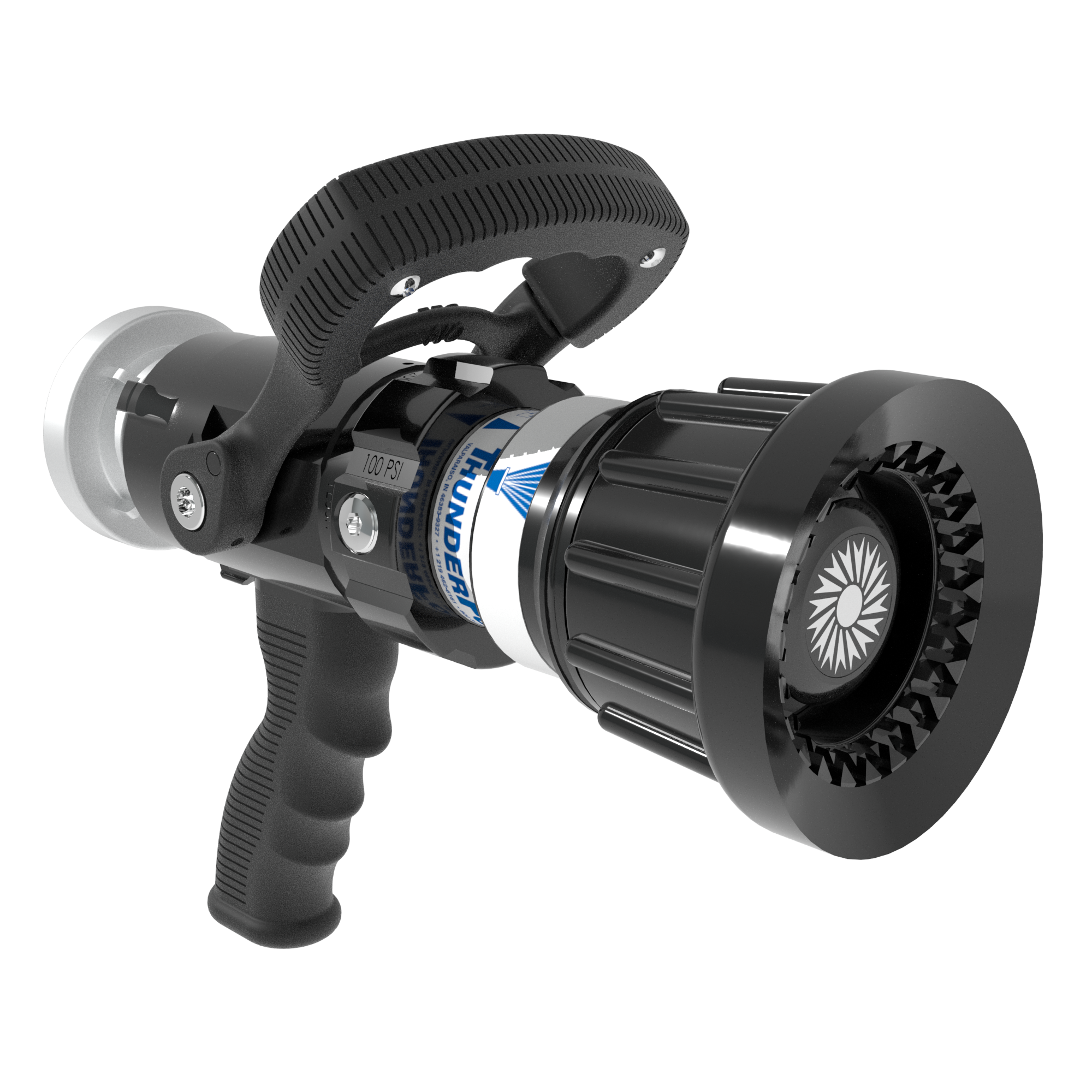 ThunderFog Selectable One-Piece Nozzle With Pistol Grip, Ball Valve – 3110/230/360/470/570/750 LPM @ 7 Bar, 38 mm Storz Swivel Inlet, Metal Teeth ThunderFog Selectable One-Piece Nozzle With Pistol Grip, Ball Valve – 3110/230/360/470/570/750 LPM @ 7 Bar, 38 mm Storz Swivel Inlet, Metal Teeth