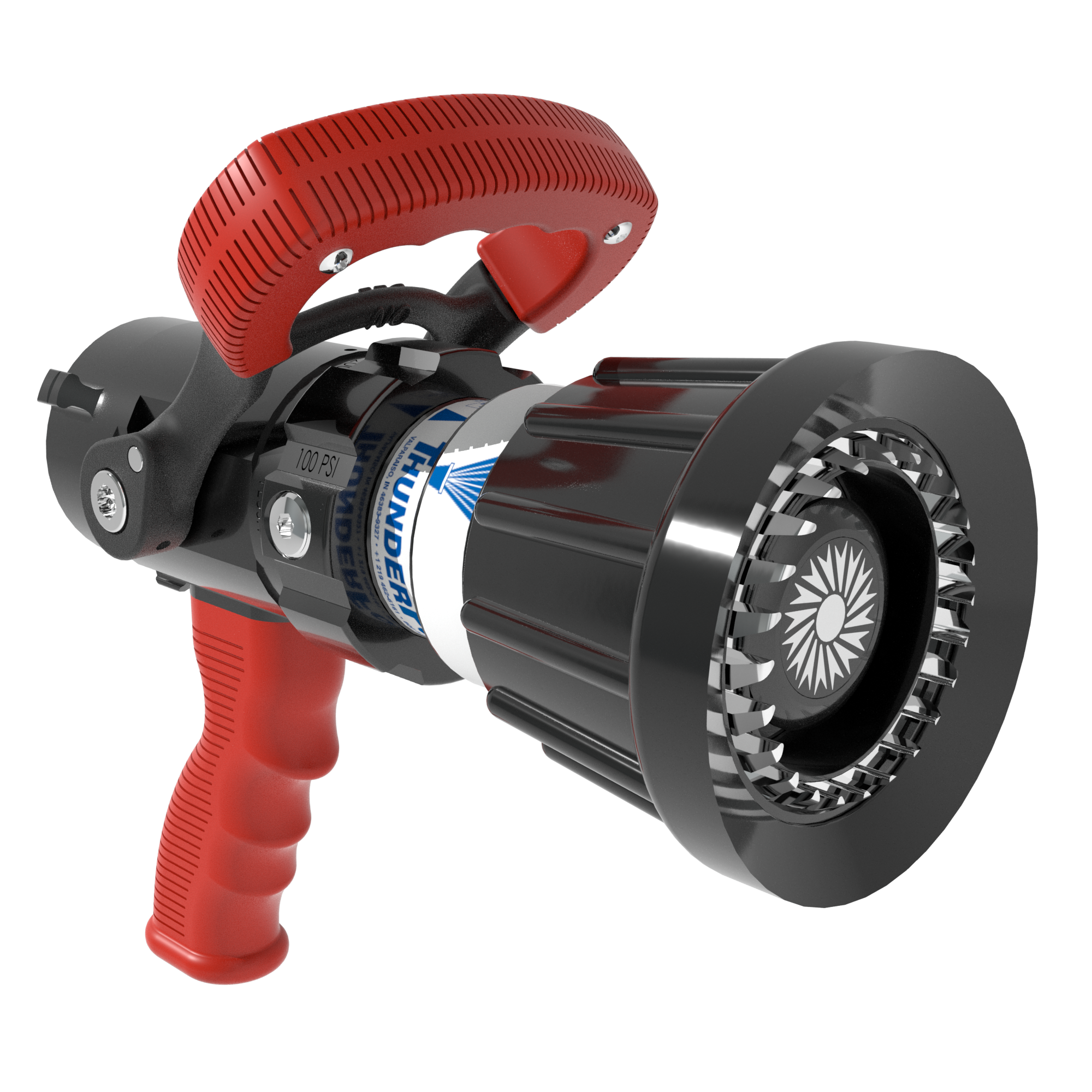 ThunderFog Selectable One-Piece Nozzle With Pistol Grip (Red), Ball Valve – 110/230/360/470/570/750 LPM @ 5 Bar, 38 mm BSPF Rocker Swivel Inlet, Metal Teeth ThunderFog Selectable One-Piece Nozzle With Pistol Grip (Red), Ball Valve – 110/230/360/470/570/750 LPM @ 5 Bar, 38 mm BSPF Rocker Swivel Inlet, Metal Teeth
