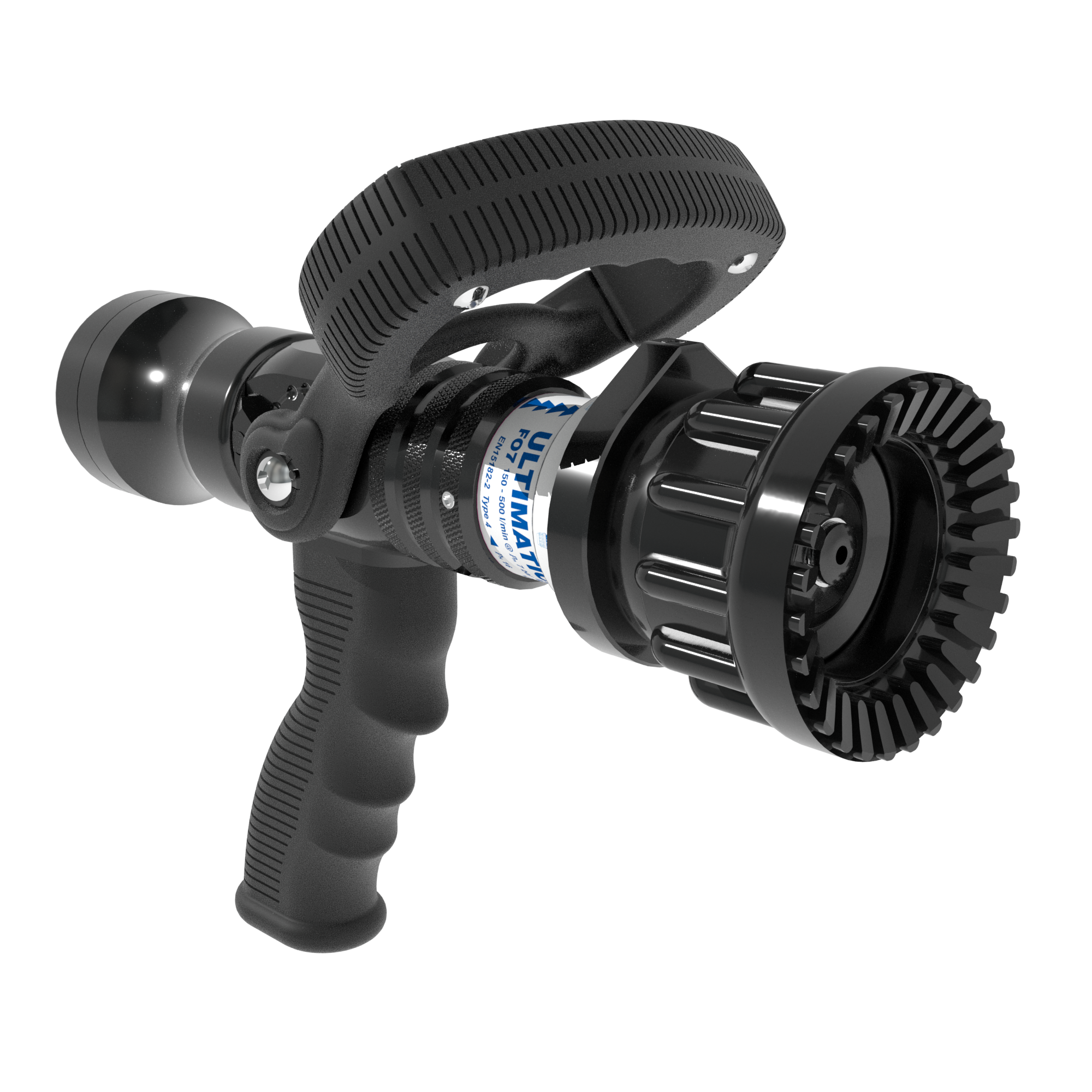 Ultimatic Automatic One-Piece FO6 Flashover Nozzle With Pistol Grip, Slide Valve – 150-500 LPM @ 6 Bar, 38 mm BSPF Swivel Inlet, Rubber Teeth Ultimatic Automatic One-Piece FO6 Flashover Nozzle With Pistol Grip, Slide Valve – 150-500 LPM @ 6 Bar, 38 mm BSPF Swivel Inlet, Rubber Teeth