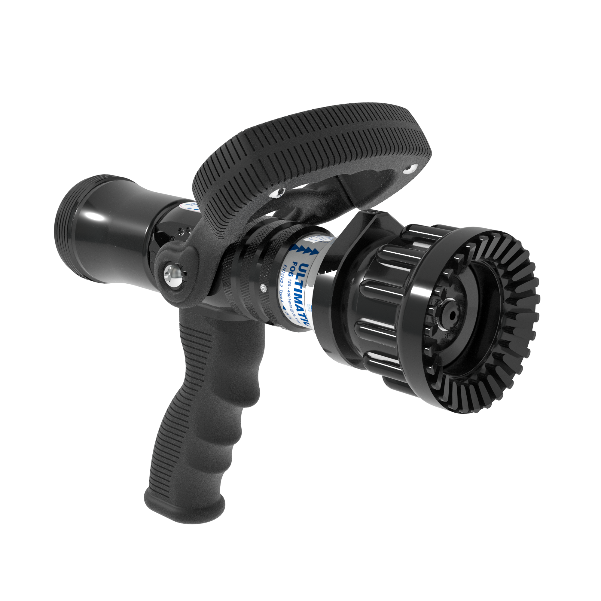 Ultimatic Automatic One-Piece FO6 Flashover Nozzle With Pistol Grip, Slide Valve – 150-400 LPM @ 6 Bar, 52 mm BSPM Swivel Inlet, Rubber Teeth Ultimatic Automatic One-Piece FO6 Flashover Nozzle With Pistol Grip, Slide Valve – 150-400 LPM @ 6 Bar, 52 mm BSPM Swivel Inlet, Rubber Teeth