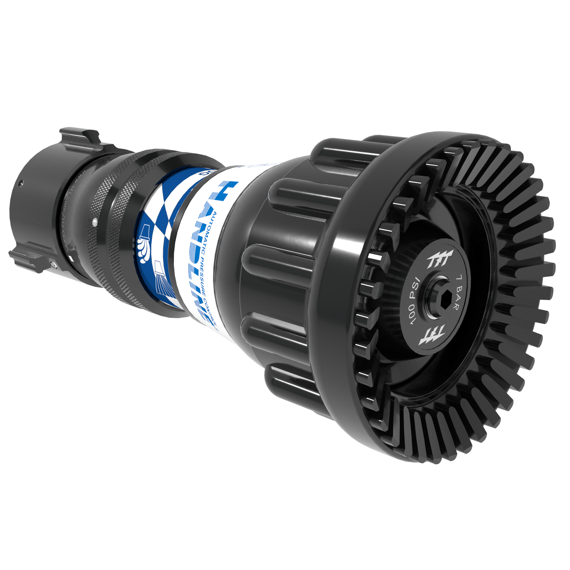 Handline Automatic Nozzle Tip – 95-300 GPM @ 100 PSI, 1.5″ NHF Rigid Rocker Inlet, Rubber Teeth Handline Automatic Nozzle Tip – 95-300 GPM @ 100 PSI, 1.5″ NHF Rigid Rocker Inlet, Rubber Teeth